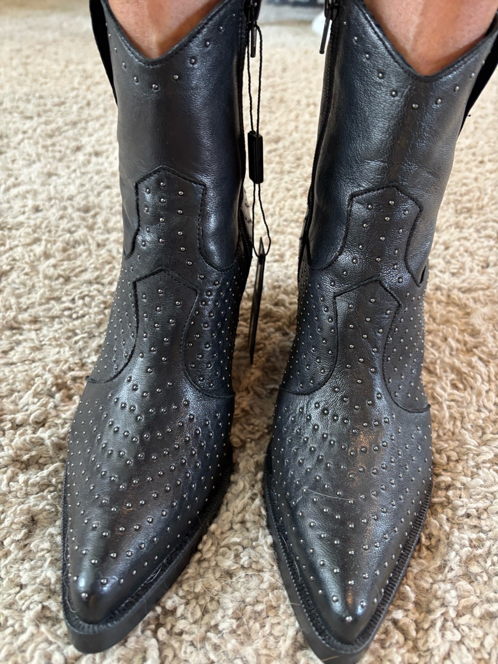 Women’s Black Studded Pointed Western Boots